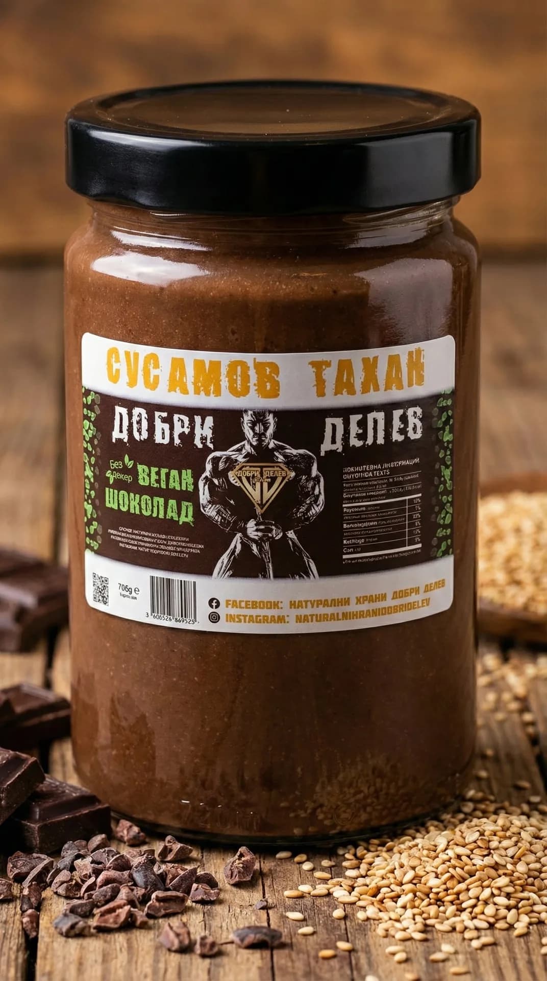 Сусамов тахан с веган шоколад без захар 700г - натурален продукт от Dobri Delev