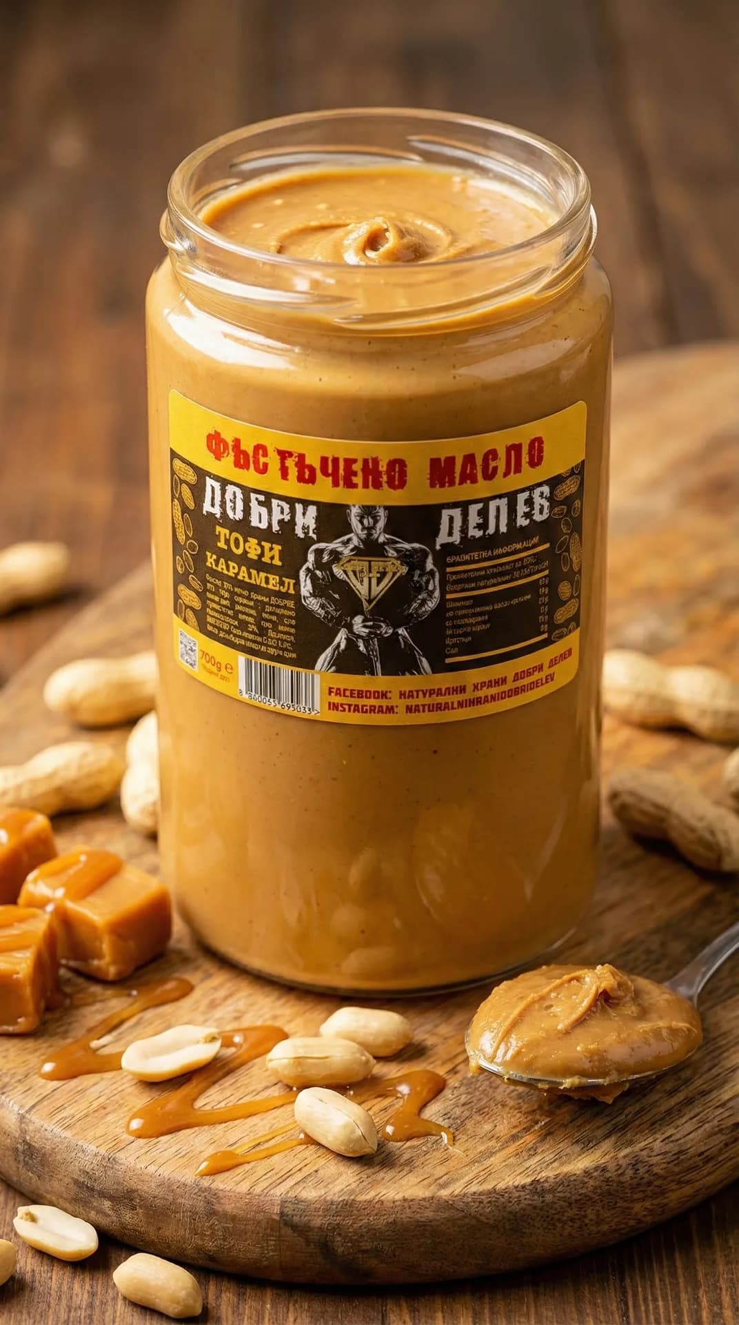 Фъстъчено масло с тофи карамел без захар 700г - натурален продукт от Dobri Delev