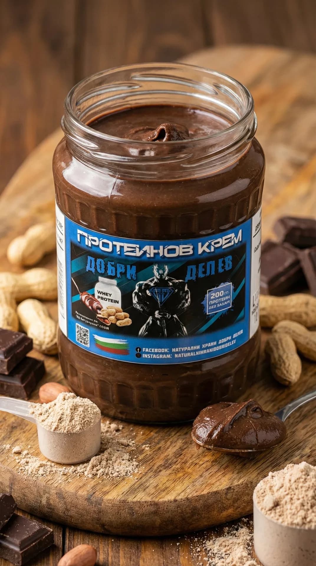 Фъстъчен протеинов крем с кафяв шоколад без захар 500г - натурален продукт от Dobri Delev