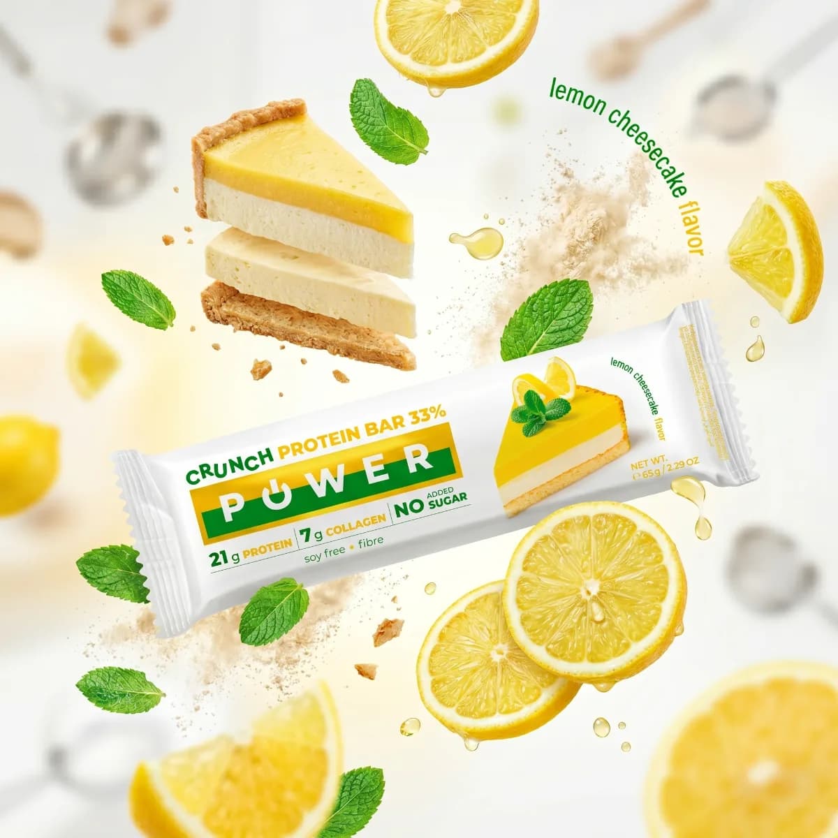 Power Tech Crunch Protein Bar с вкус на ванилов чийзкейк с бял шоколад и лимон 33% 65г - натурален продукт от Dobri Delev