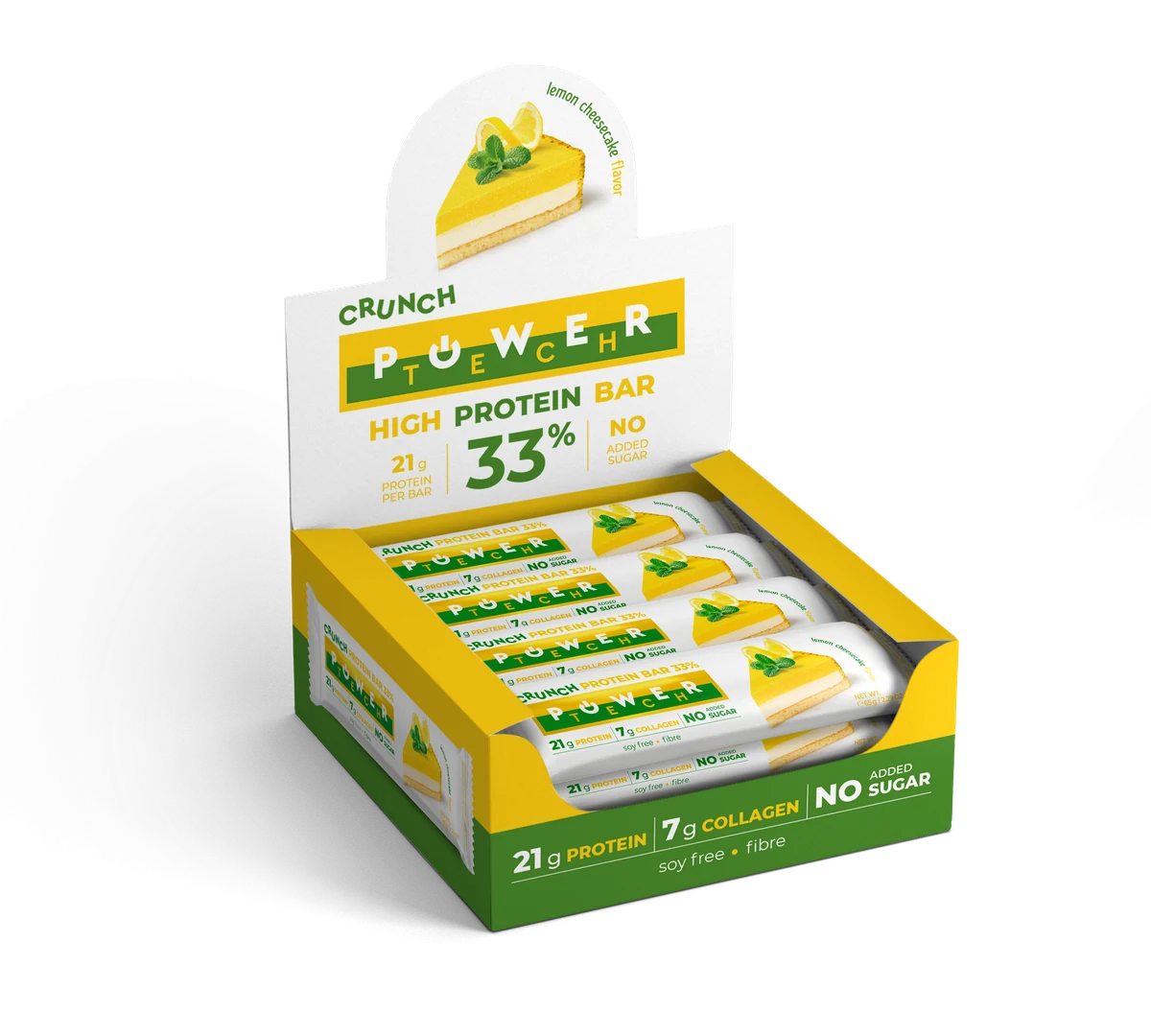 Power Tech Crunch Protein Bar с вкус на ванилов чийзкейк с бял шоколад и лимон 33% — кутия 12 бр. - натурален продукт от Dobri Delev